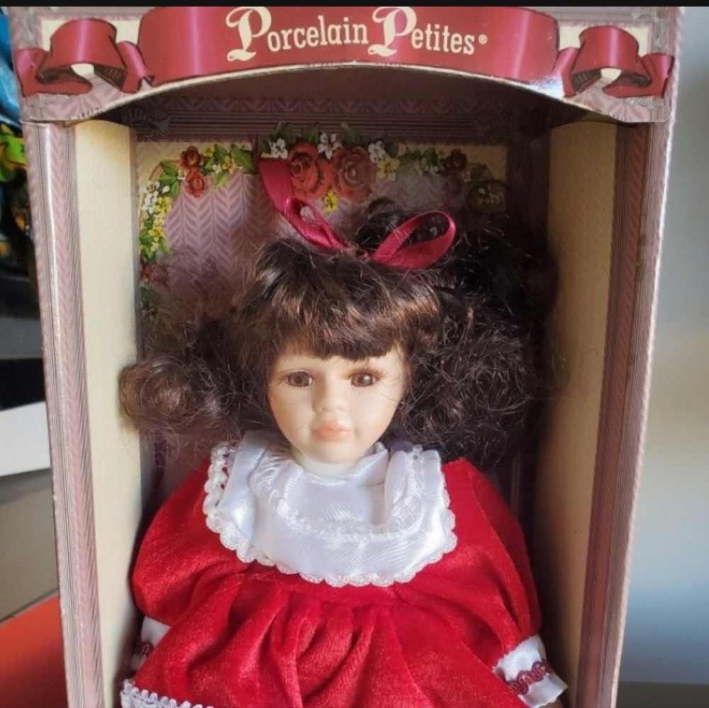 Brunette porcelain doll porcelain petites Red Dress